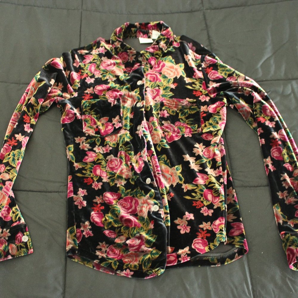 Floral Faux Velvet Shirt